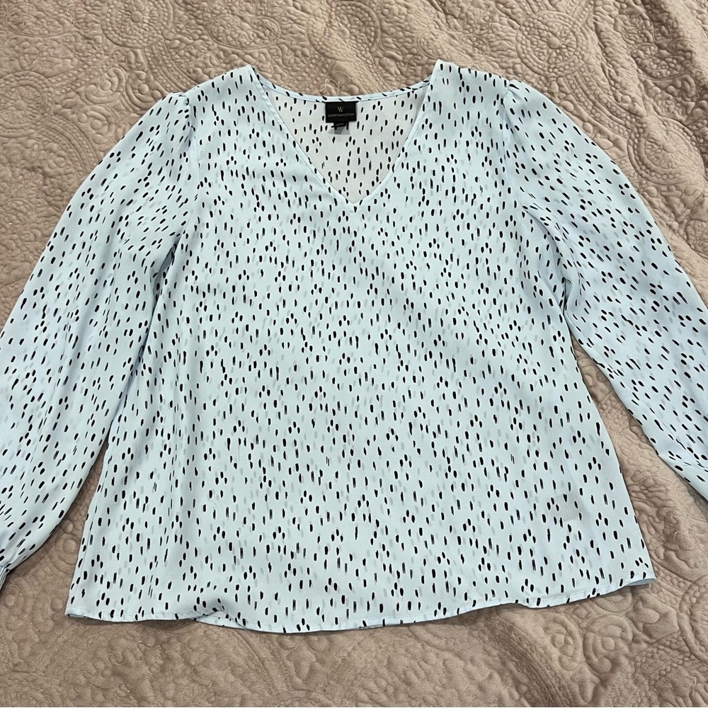 Worthington light blue polka dot blouse